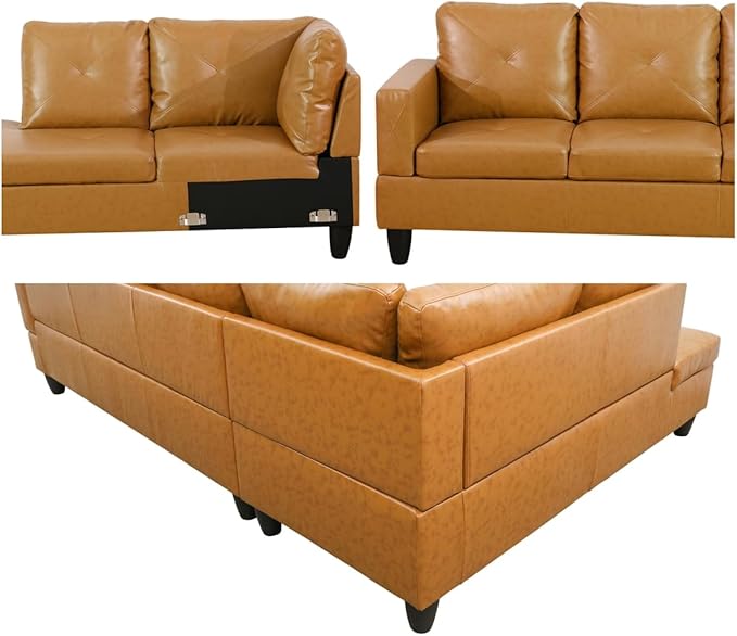 L Shaped Sectional Sofa with Ottoman, Leather Right Facing Modern Couches - Image 3