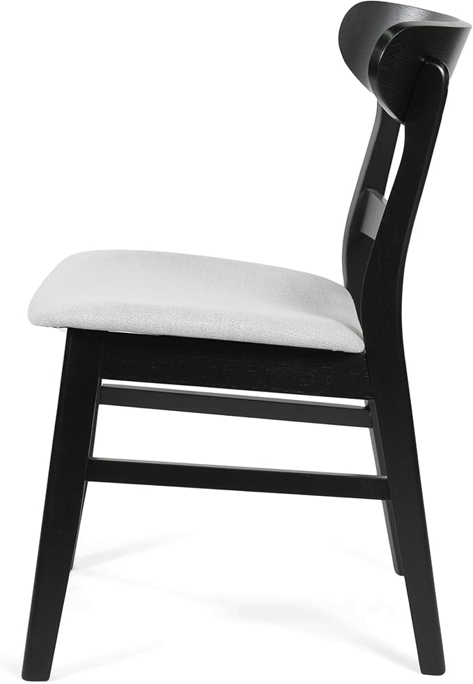 Set of 2 Solid Wood Dining Chairs, Fabric Upholstered Seat Mid-Century Modern - Image 5