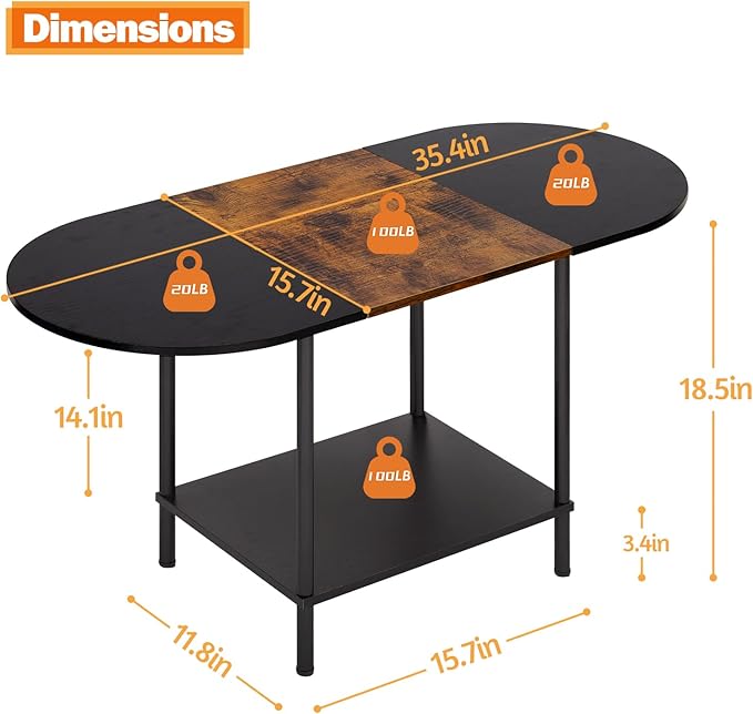 Coffee Tables for Living Room, 2-Tier Small Oval Center Table Industrial Modern - Image 2