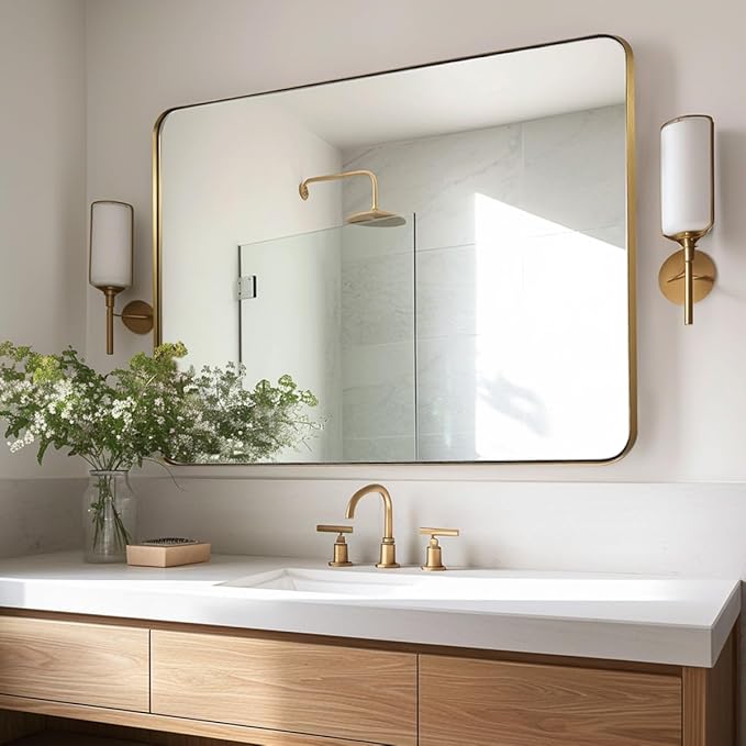 ANDY STAR Gold Bathroom Mirror, Rounded Rectangle Mirror - Image 2