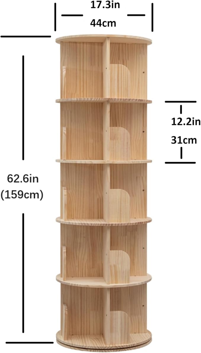 Heehee Wooden Rotating Bookshelf 360 Display Floor Standing Bookcase Storage - Image 2