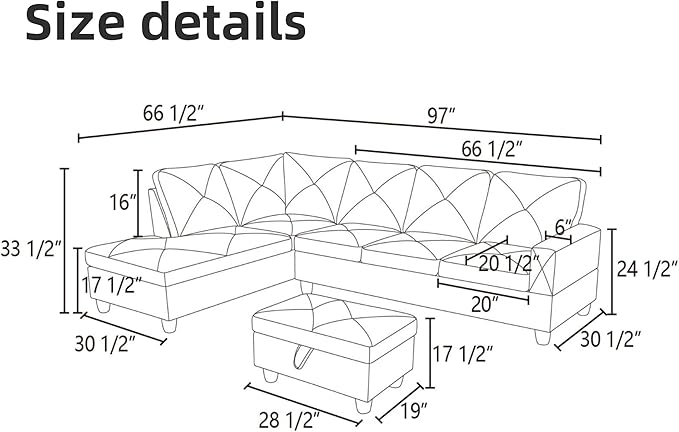 L Shaped Sectional Couch Sofa, Modern Couches - Image 2