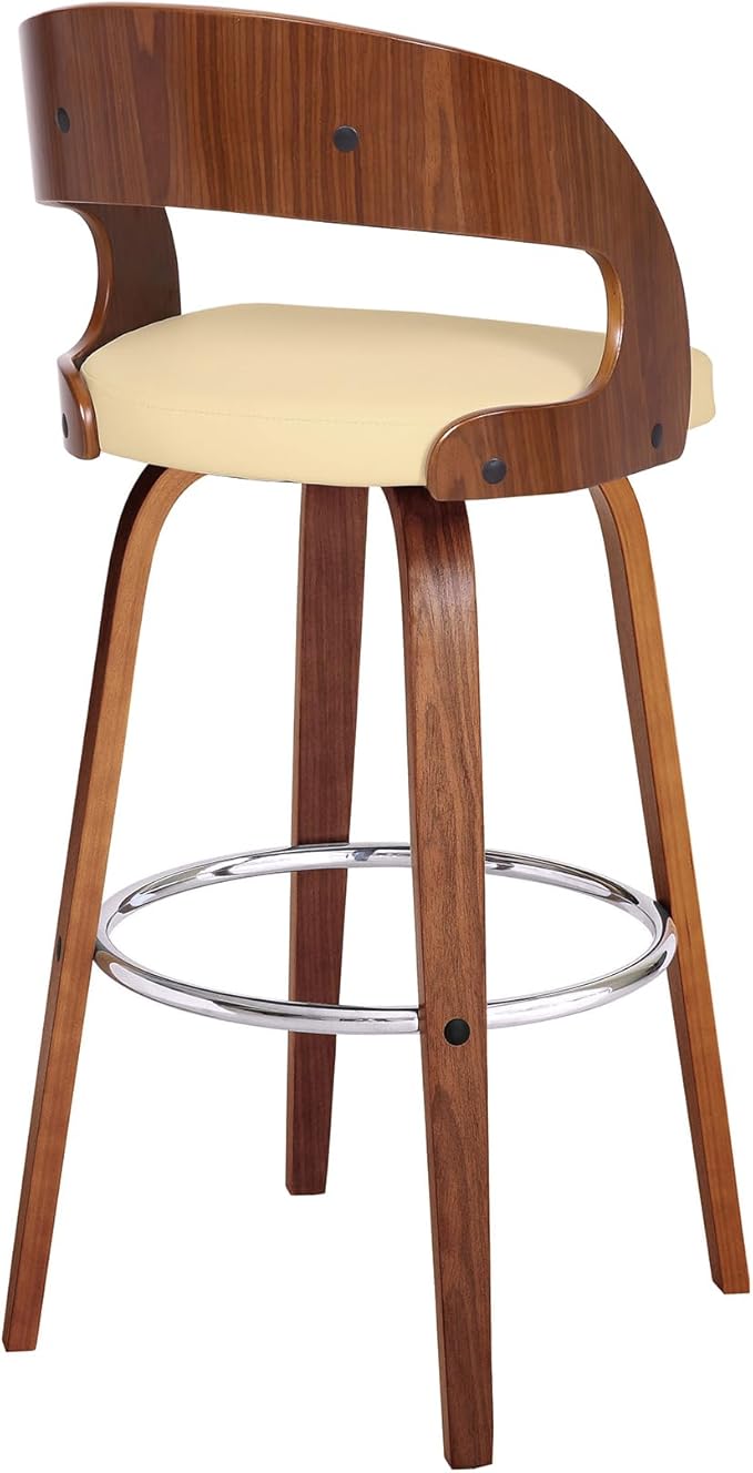 Armen Living Shelly 30" Bar Height Swivel Cream Faux Leather and Walnut Wood - Image 8