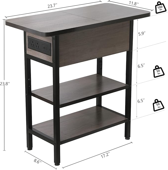Modern End Table with Charging Station, Narrow Side Table with USB Ports & - Image 3