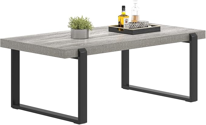 FOLUBAN Modern Coffee Table, Rustic Wood and Metal Center Table, Rectangle - Image 8