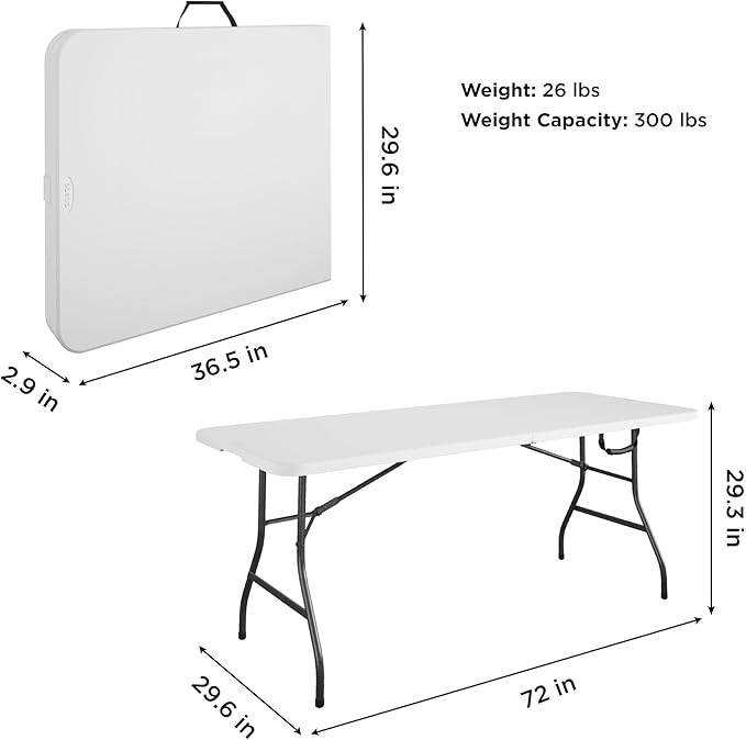 Cosco 6ft Fold-in-Half Blow Molded Folding Table, Indoor/Outdoor, Comfort Handle - Image 3