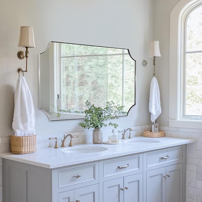 ANDY STAR 30x48 Inch Chrome Mirror, Large Scalloped Bathroom Mirror, Unique - Image 3