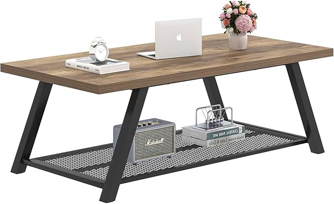 FOLUBAN Coffee Table, Modern Rustic Wood and Metal Center Table - Image 8