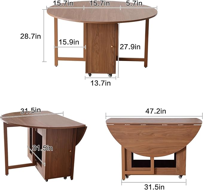 Walnut Round Folding Dining Table - Image 6