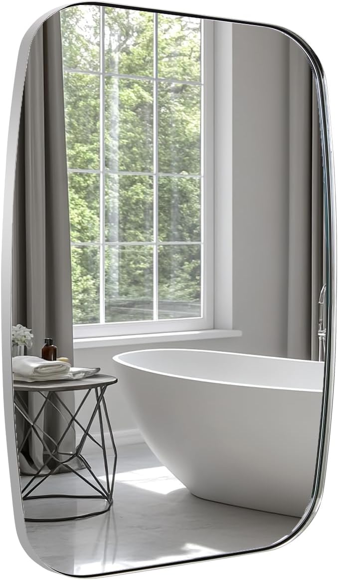 ANDY STAR Chrome Oblong Mirror, 32x40 Inch Polished Chrome Oval Mirror by ANDYSTAR