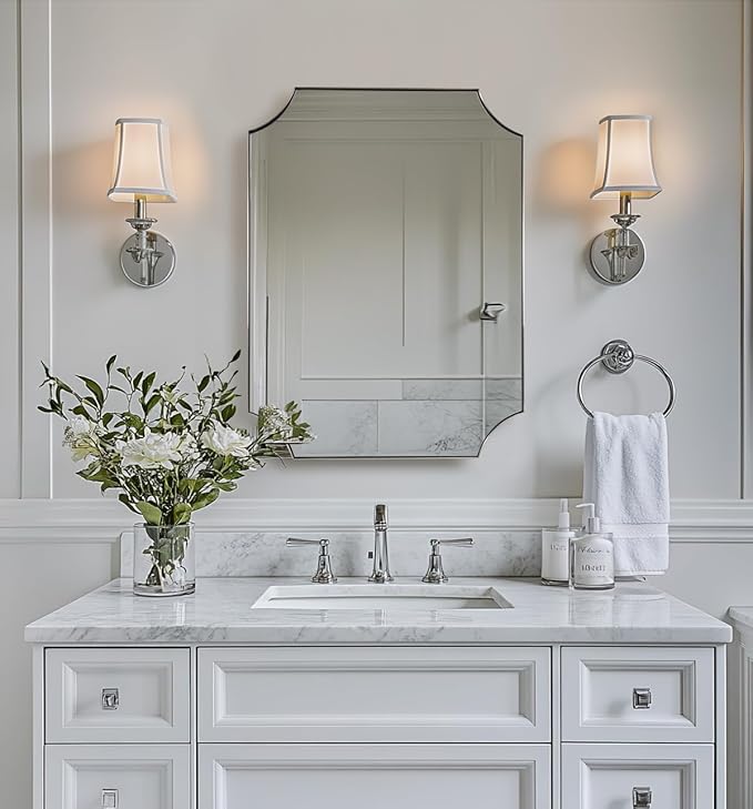 ANDY STAR Brushed Nickel Mirror 22x30 Inch, Scalloped Bathroom Mirror, by ANDYSTAR