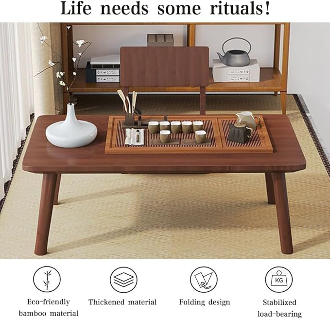 Japanese Floor Table No Assembly Required Bamboo Folding Walnut Coffee Table - Image 6