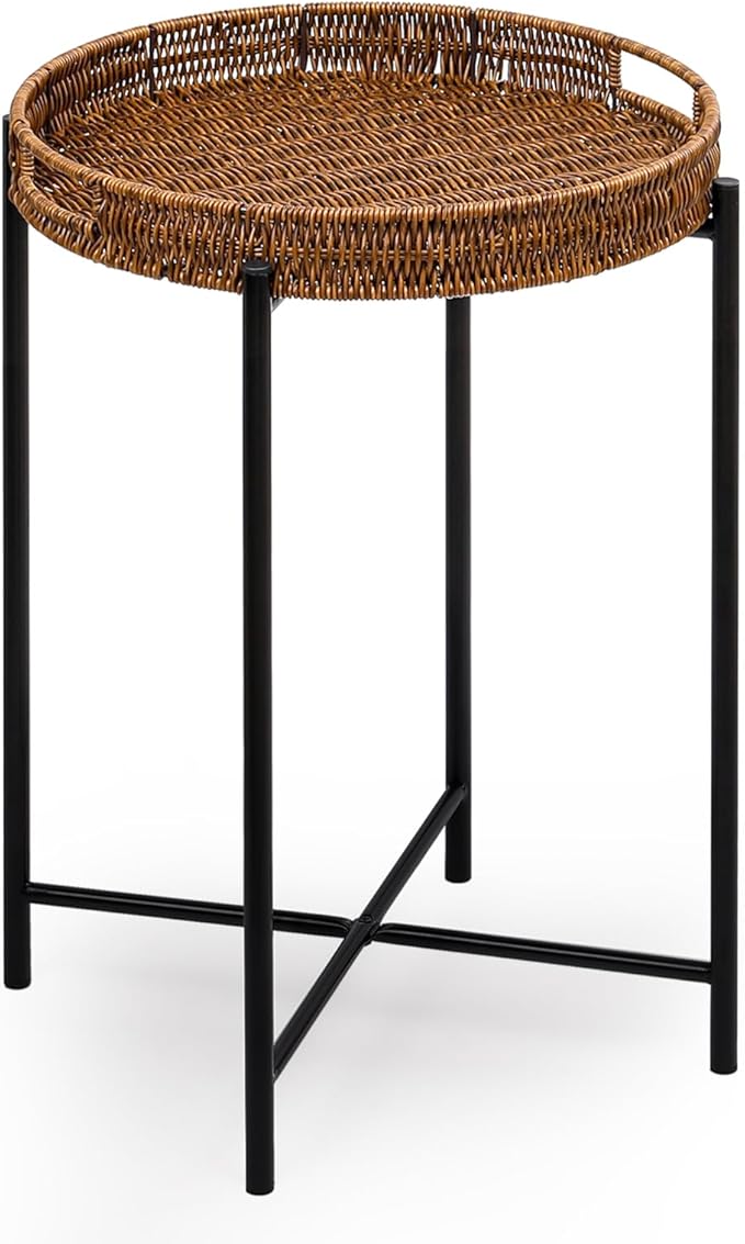 Small Wicker Round End Table, 16.5 in Rattan End Tables by DINGTAI