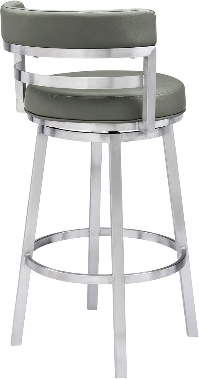 Armen Living Titana 26" Counter Height Swivel Grey Faux Leather and Brushed - Image 5