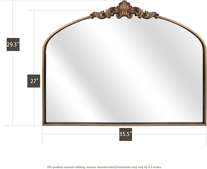 WAMIRRO Arched Mirror, Antique Brass Mirrors - Image 4