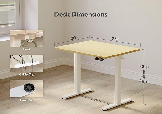 Claiks Electric Height Adjustable Stand Up Desk, 35x20 Inches Sit Stand Desk - Image 3