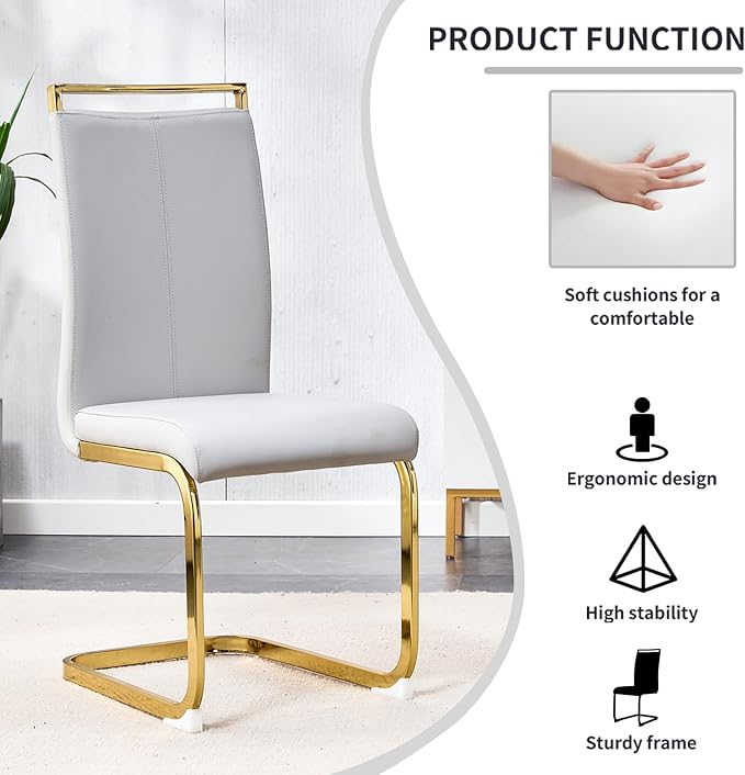 Modern Dining Chairs Set of 4, High Back Kitchen Chairs, Faux Leather Side Chair - Image 4