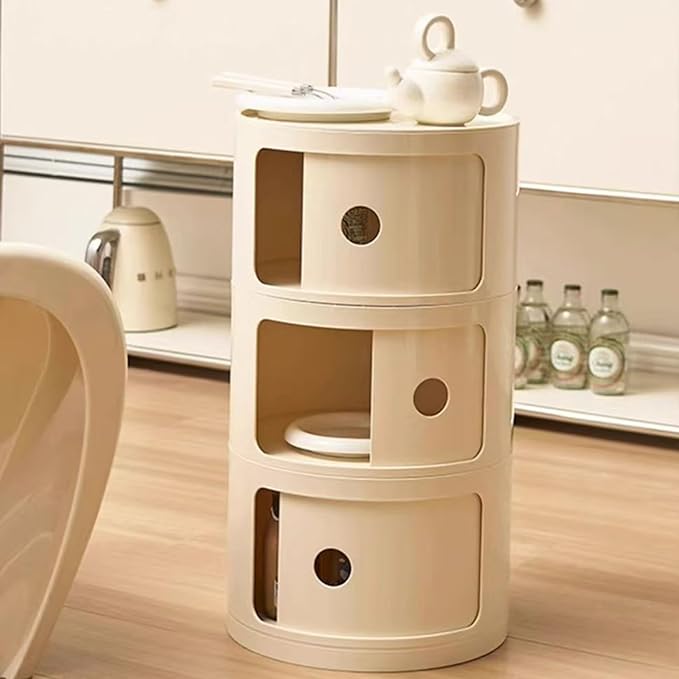 3 Tier Round Nightstand with Drawer, Living Room - Image 2