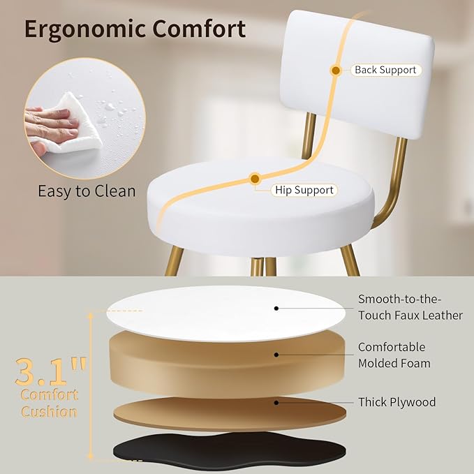 Gold White Bar Stools Set of 2, Modern Counter Height Bar Stools - Image 5