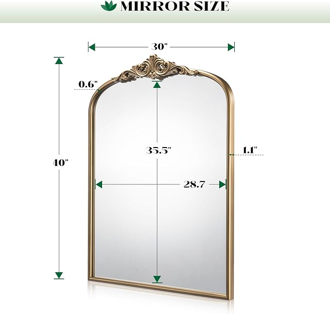 Arched Antique Wall Mirror, Ornate Arch Bronze Mirror - Image 4