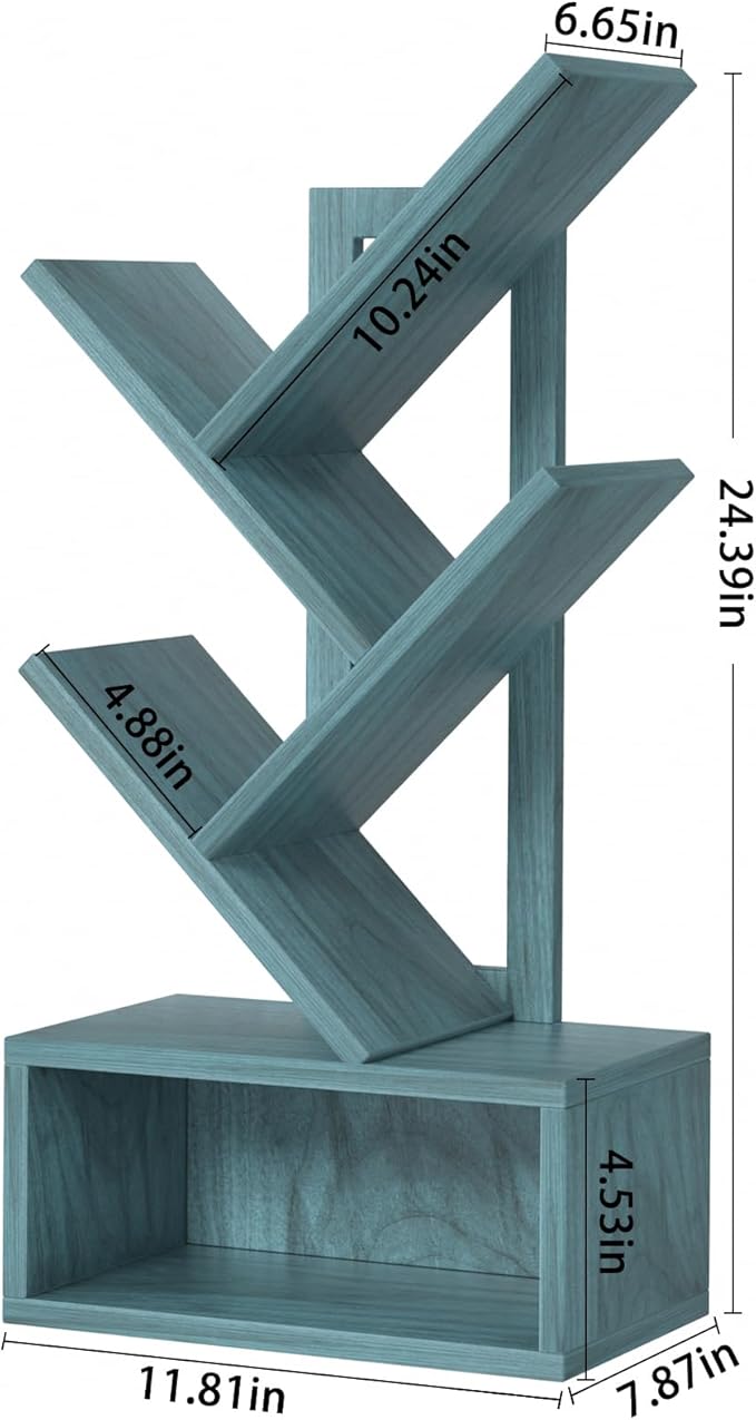 Small Tree Book Shelf, 5 Tier Black Tree Bookshelf, Modern Desk Display Storage - Image 3