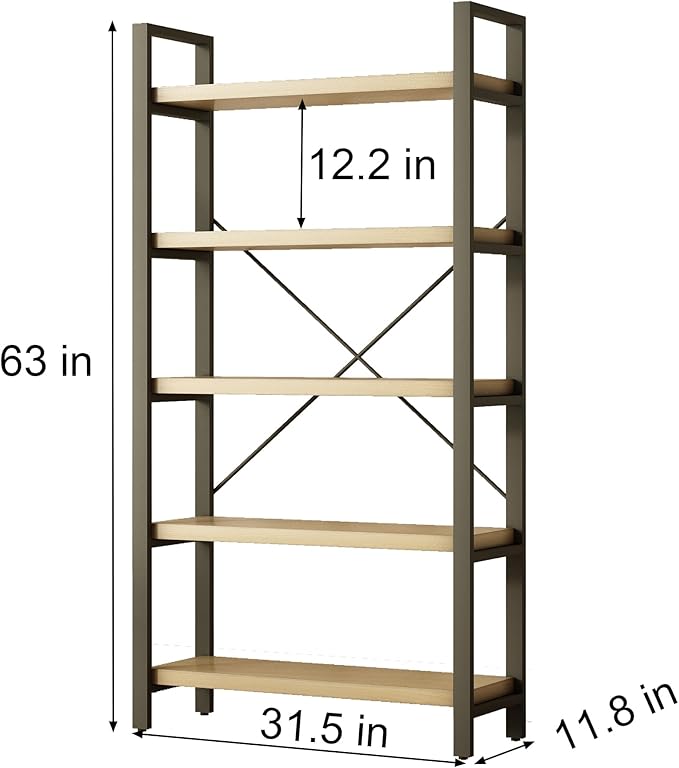 Real Solid Wood Rustic Vintage Industrial Etagere Bookshelf, Metal & Timber - Image 2