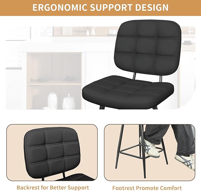 Bar Stools Set of 2, 24 Inch Upholstered Metal Barstool - Image 5