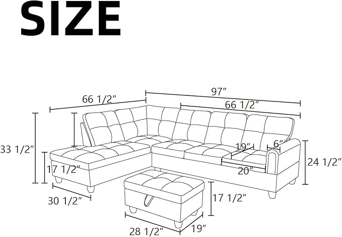 NAYSAYE Sectional Couch with Ottoman Storage, L Shaped Couch Sofa Furniture Sets - Image 2