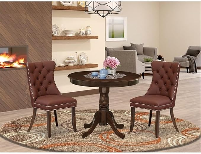 East West Furniture ANDA3-AWA-26 3 Piece Dining Set Includes a Round Kitchen - Image 2