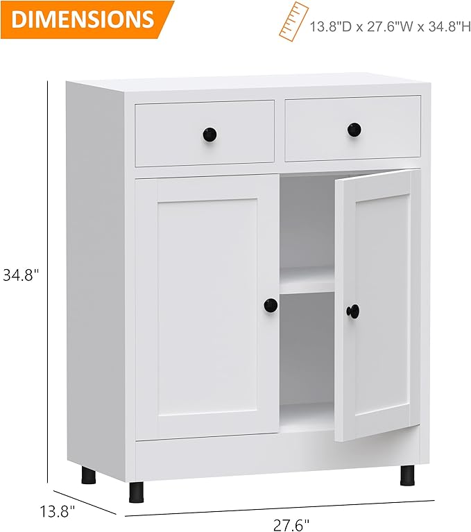 Metal Storage Cabinet with 2 Drawers and Adjustable Shelf, Sideboard Buffet - Image 3