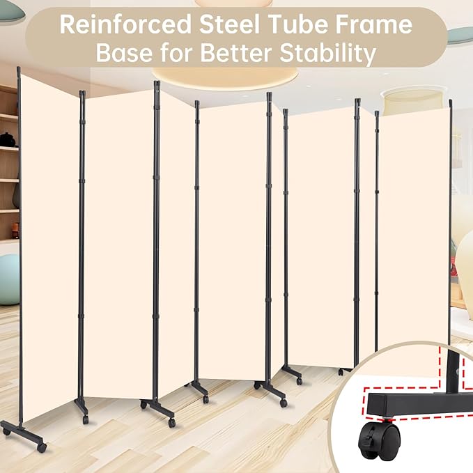 Room Divider 8 Panel Room Dividers/Wheels, Fabric Room Divider Panel - Image 3
