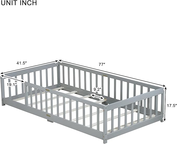 Bellemave Twin Floor Bed with Slats and Safety Guardrails, Kids Montessori - Image 3