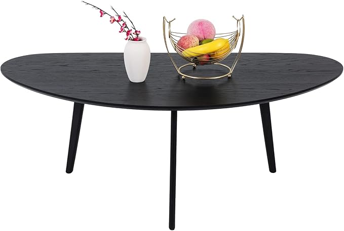 FIRMINANA Mid Century Modern Coffee Table, Oval Black Coffee Table by Unknown