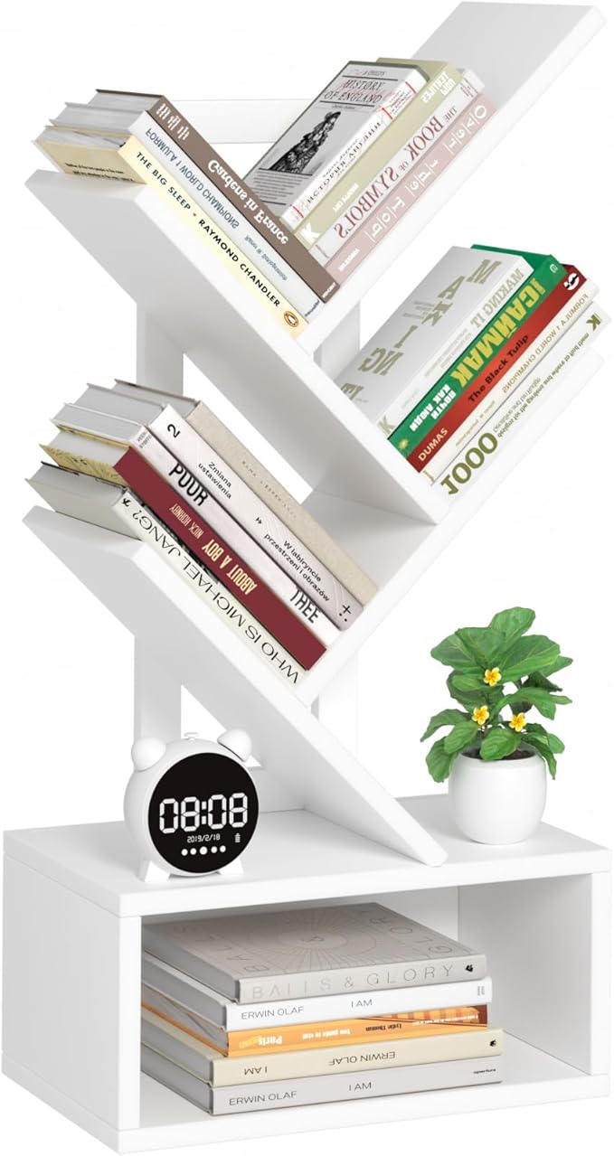 Small Tree Book Shelf, 5 Tier Black Tree Bookshelf, Modern Desk Display Storage by SHEEPAM