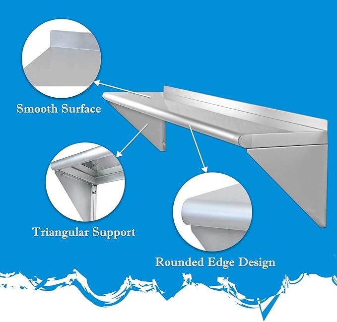 12''x48'' - 2packs Wall Mounted Stainless Steel Shelf NSF Commercial Metal Wall - Image 5