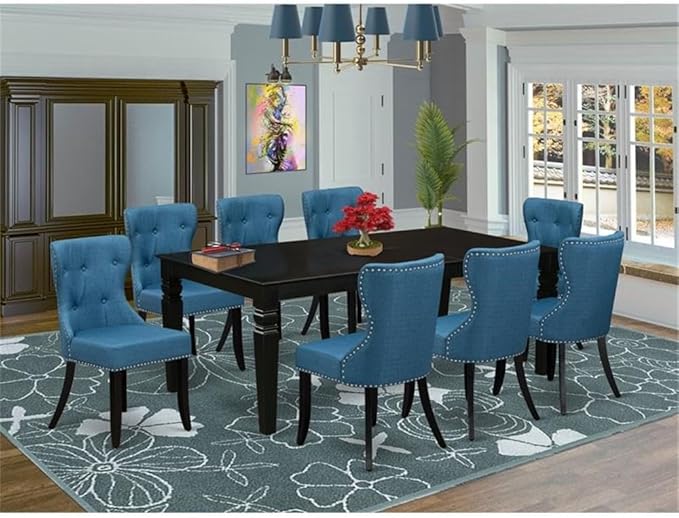 East West Furniture LGSI9-BLK-21 9 Piece Dining Table Set Includes a Rectangle - Image 2