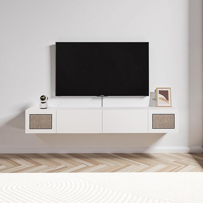 Pmnianhua Boho Floating TV Stand 94", Modern Wall Mounted Media Console - Image 2
