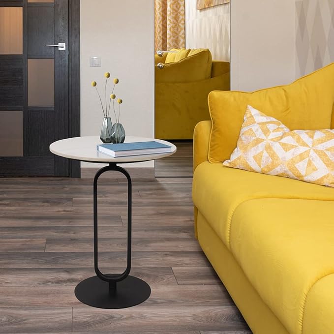 Side Table with Marble Top Metal Pub Bar Round Table Modern Sofa Side End Table - Image 5