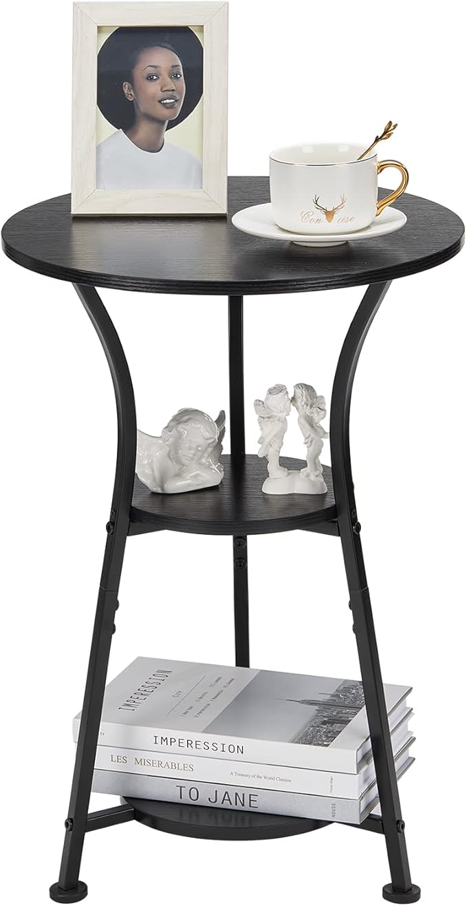 Dulcii Small Round End Table for Narrow and Small Space, 3-Tier Round Accent by Zexvida