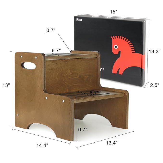 WOOD CITY Toddler Step Stool for Kids, Wooden Brown Two Step Children's Stool - Image 7