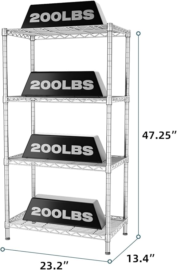 SINGAYE 4 Shelves Adjustable Storage Shelf Wire Shelving Rack Bathroom Standing - Image 3