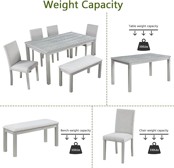 soges 6 Piece Wooden Dining Table Set, Dining Room Table - Image 7