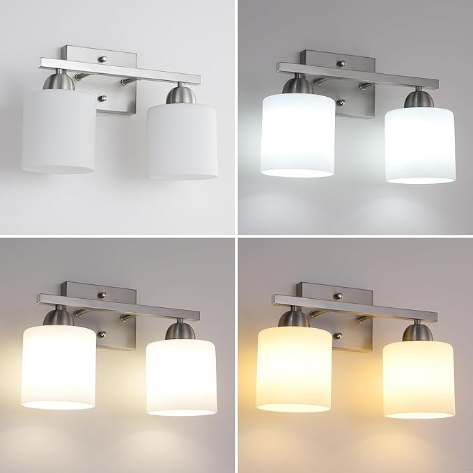 Stainless Steel Milk Glass Vanity Lights - Image 4