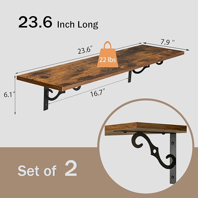 DINZI LVJ Long Wall Shelves, 23.6 Inch Large Floating Shelves Set of 2 - Image 3