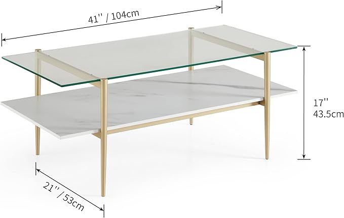 AGV LIGHTING Tadio Glass Coffee Table, Mid-Century Modern Coffee Table - Image 2