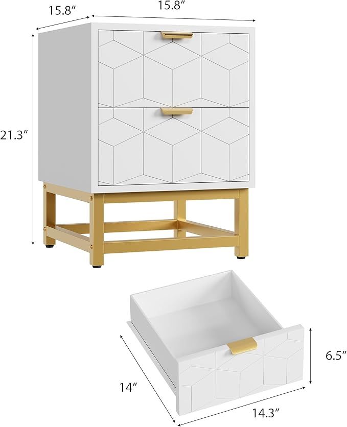 GAOMON White 2 Drawer Dresser, Small Dresser＆Chest of Drawers, Modern Nightstand - Image 2