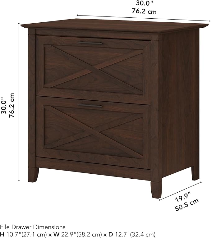 Bush Furniture Key West 2 Drawer Lateral File Cabinet in Bing Cherry - Image 3