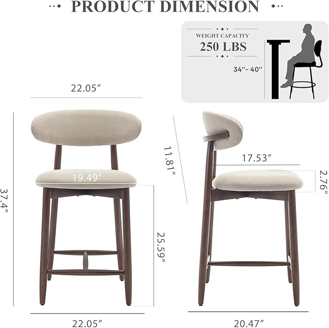 COLAMY Counter Height Bar Stools Set of 2, Kitchen Bar Stools - Image 2