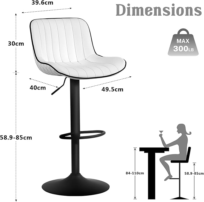 YOUNUOKE Bar Stools Set of 2, Adjustable Swivel Counter Height Chairs - Image 2