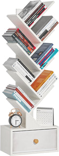 8 Tier Tree Bookshelf with Drawer, Free Standing Wood Bookcase by SHEEPAM